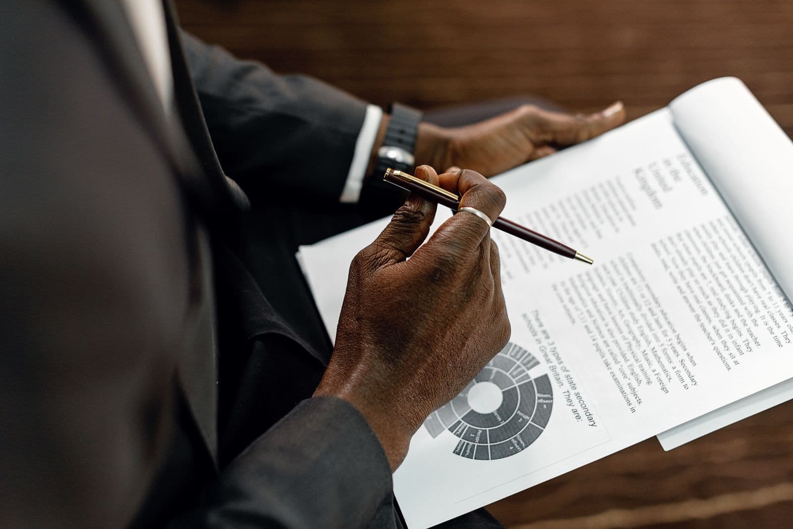 Adviser reviewing a printed risk assessment document